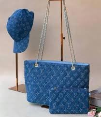 Blue Louis Vuitton Denim Style Handbag (with cap and purse)